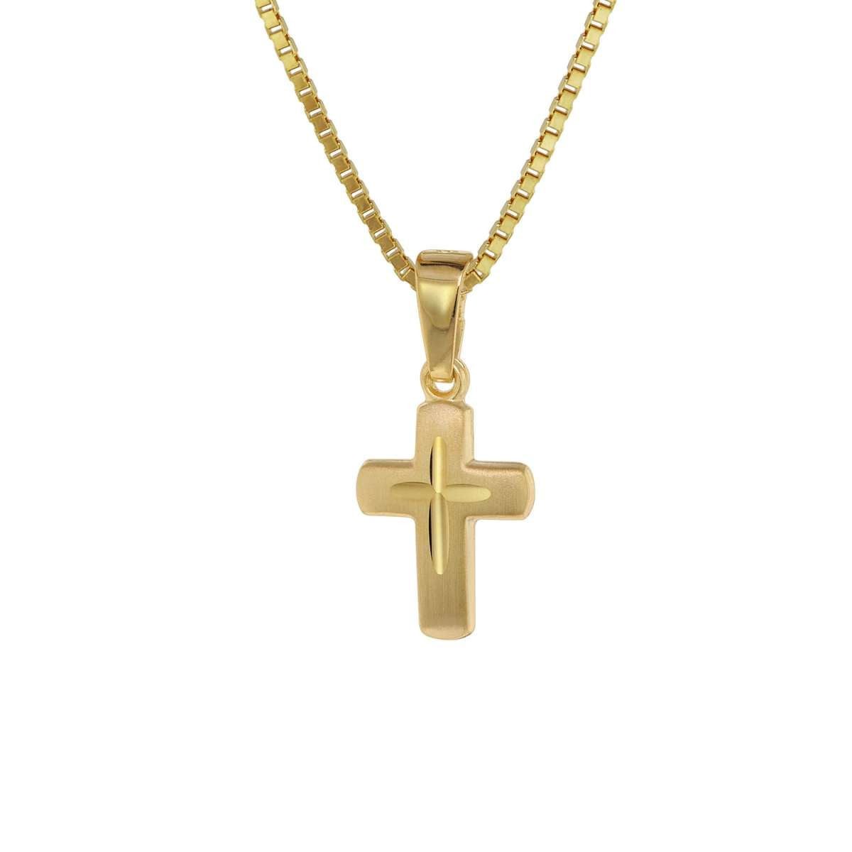 trendor Kreuzkette 75273, Kreuz-Anhänger für Kinder Gold 585 (14 Kt) + Plattierte Kette