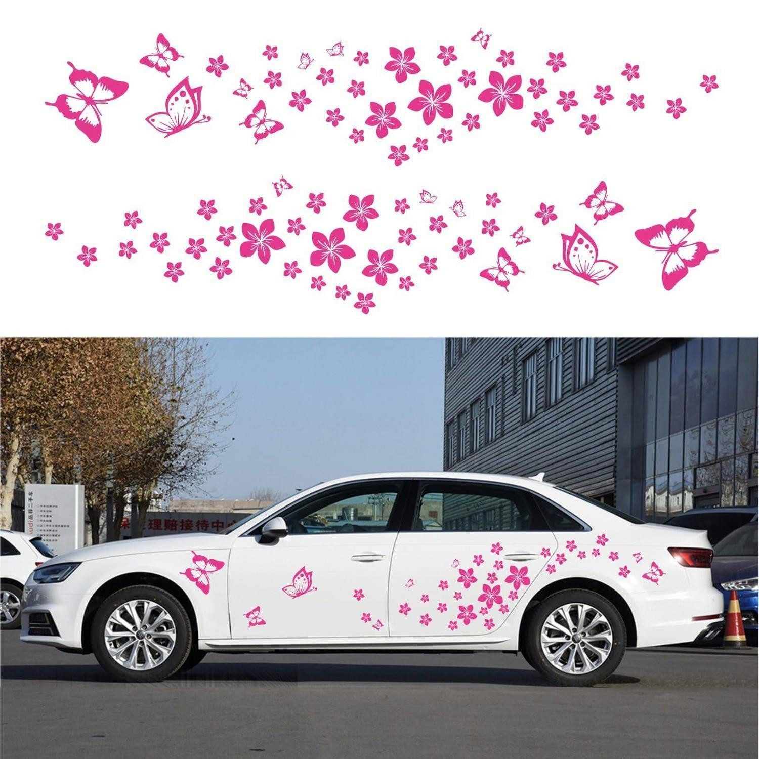 LuxusKollektion Aufkleber Autoaufkleber Schmetterling Blumenmuster Vinyl Mini Rose Red