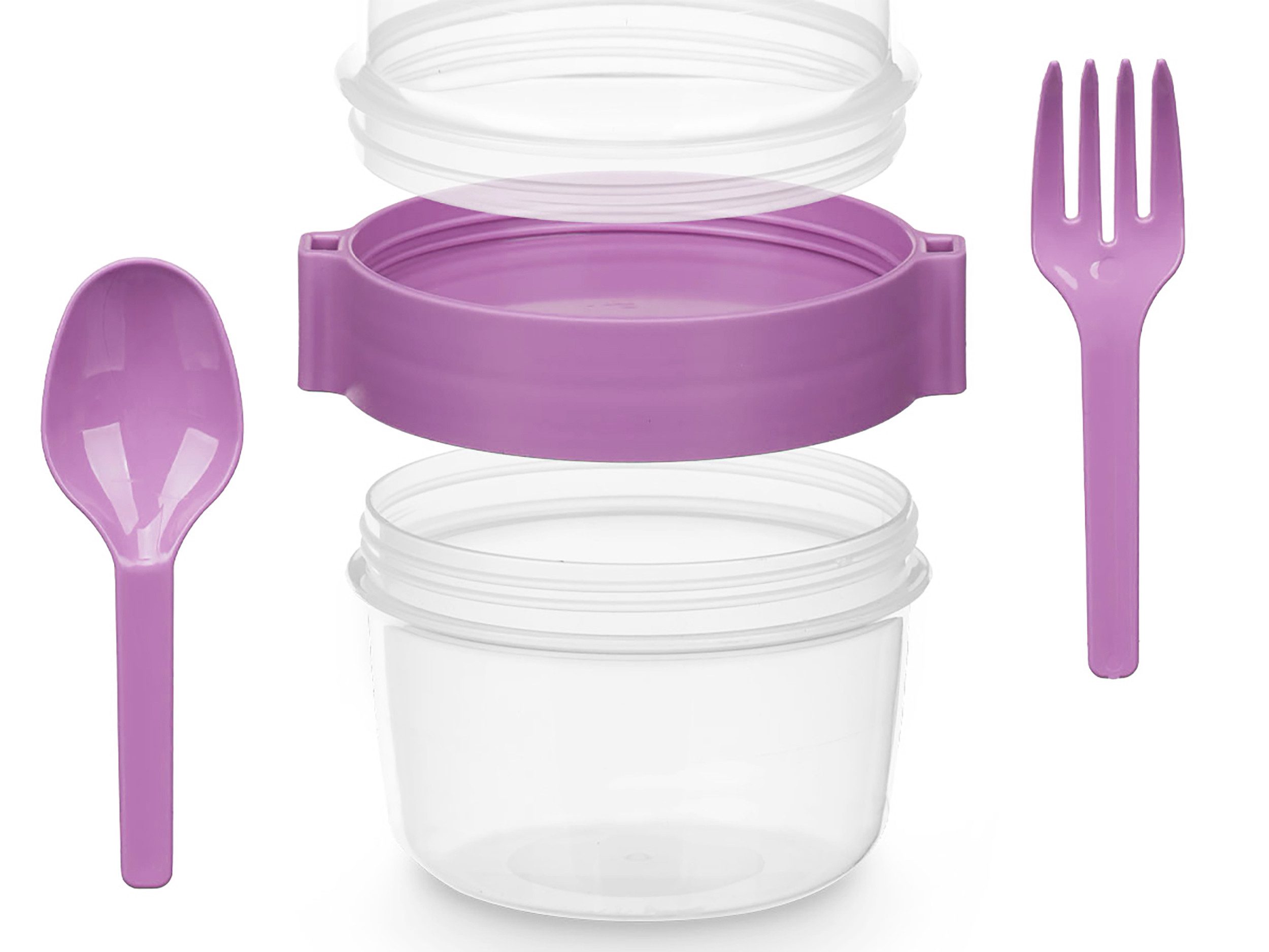 Leknes Müslibox MÜSLIBECHER 800ml mit Löffel Gabel Deckel Müsli to go 97 (Lila), Joghurtbecher Becher Yoghurt Obst Lunchbox