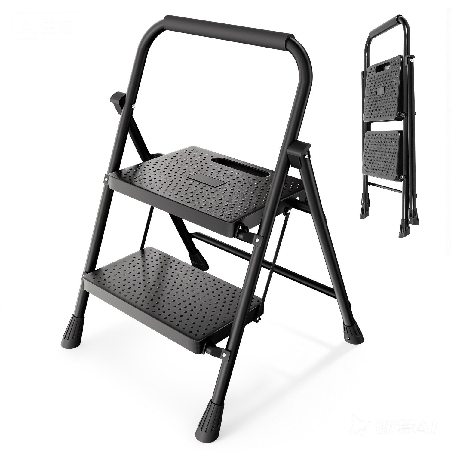 Sekey Trittleiter Klapptritt Faltbar mit extrabreiten 36 cm XXL-Trittstufen, Anti-Rutsch, Haushaltsleiter 2 Stufen klappbar, Multifunktionsleiter bis 150 kg