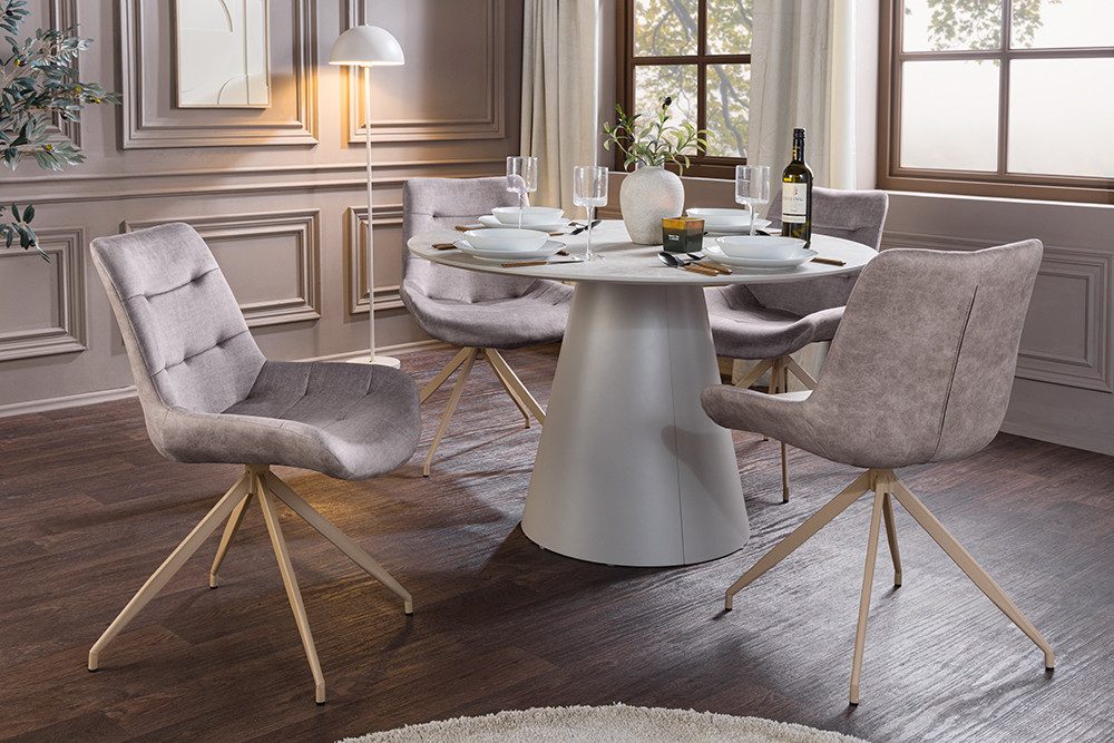 riess-ambiente Esszimmerstuhl DIVANI taupe/beige - Samt, Metall, Bodenschoner, Ziersteppung, retro (Einzelartikel, 1 St), Zeitloser Polsterstuhl - ideal für Wohn- und Esszimmer oder Küche