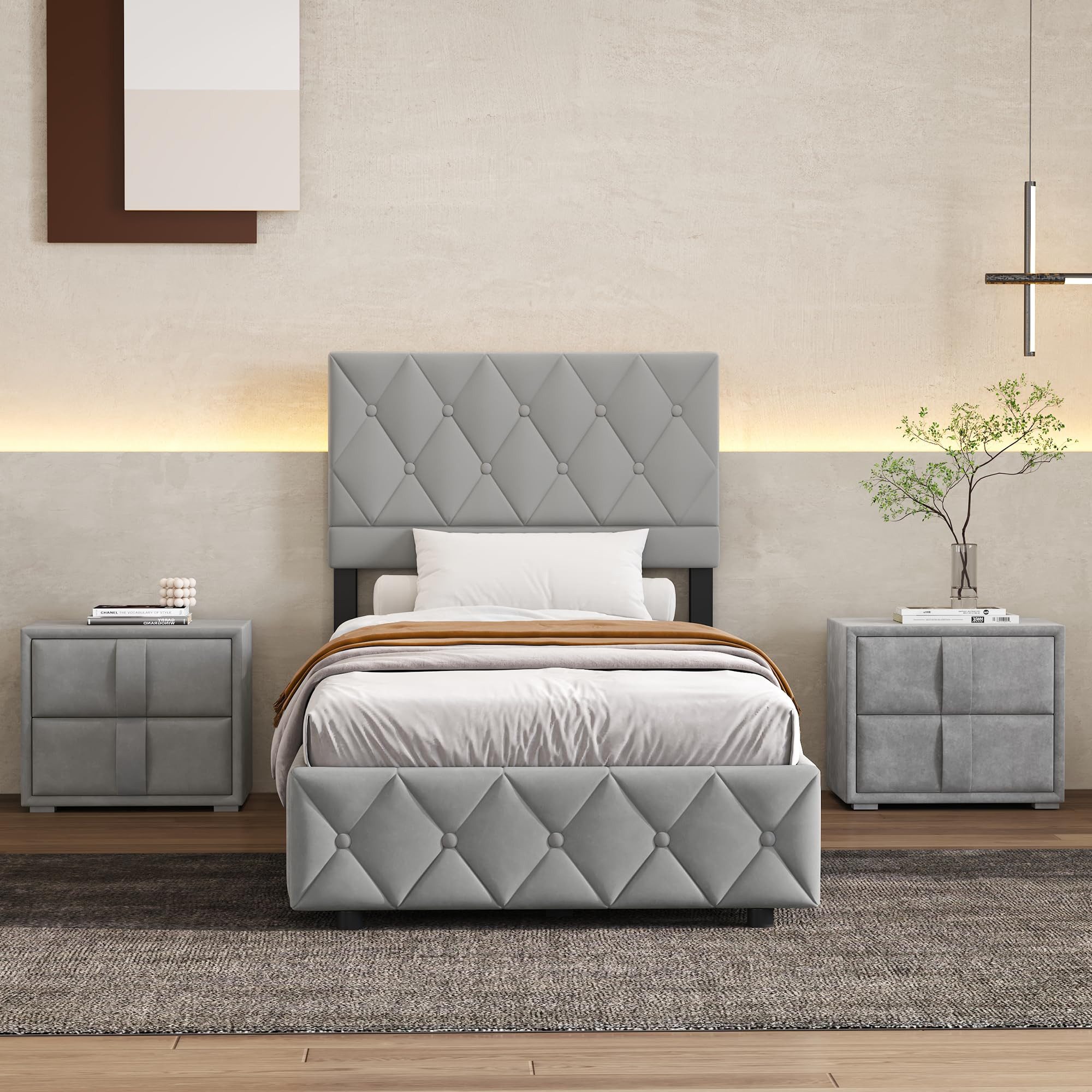 HAUSS SPOLE Polsterbett 90×200 mit Bettkasten Funktionsbett Stauraumbett ohne matratze,grau