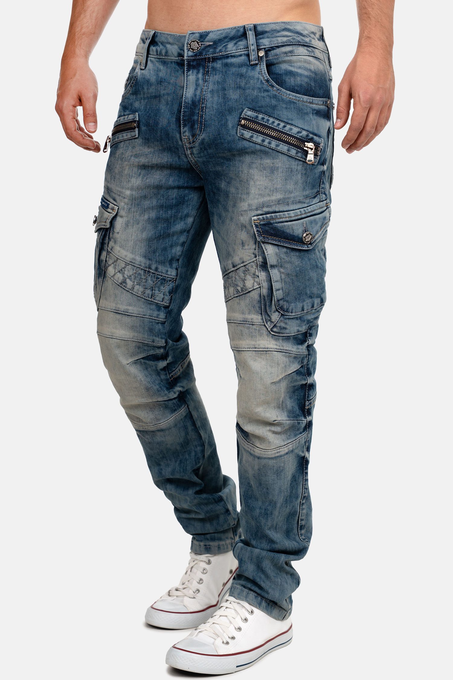 Cipo & Baxx Bikerjeans Herren Straight Fit Hose Stonewashed BA-CD780 Used-Waschung im Marmor-Look