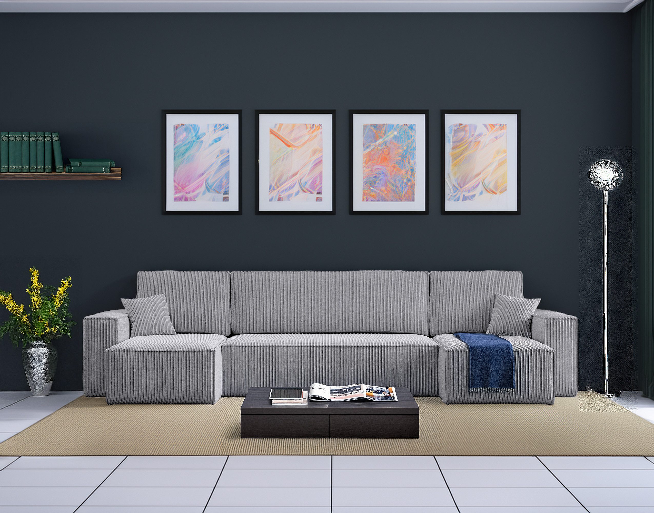 M-Punkt24 Wohnlandschaft COMO, Grau mit Bett günstig online kaufen