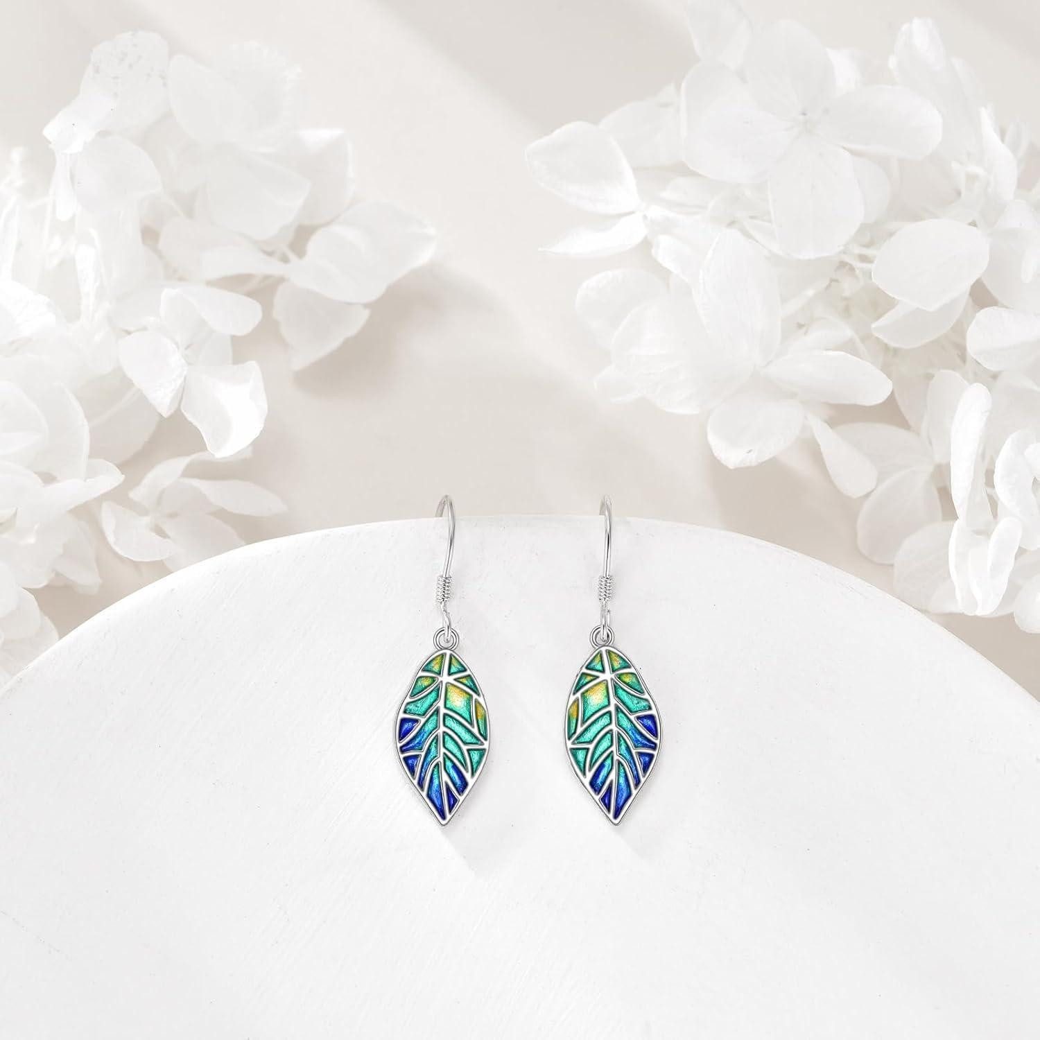 LuxusKollektion Paar Ohrhänger Ohrringe 925 Silber hängend Abalone Boho Tropfen Damen Blatt Ohrringe