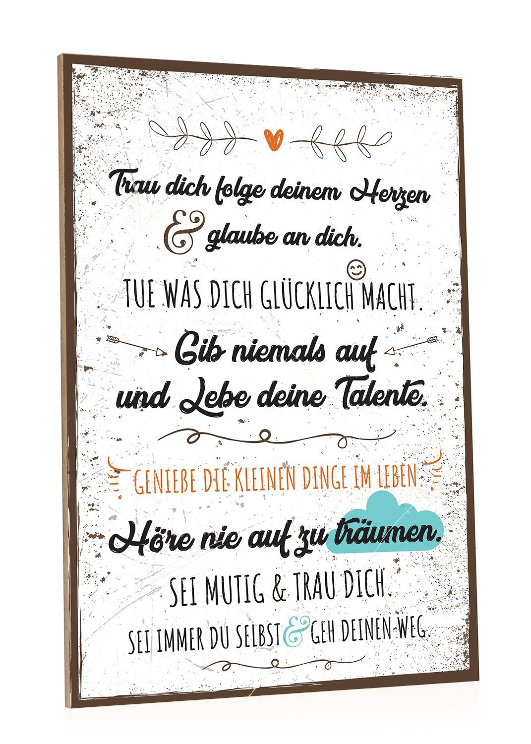 GRAVURZEILE Holzbild mit Spruch - Folge Deinem Herzen - Holzschild -, Geschenk