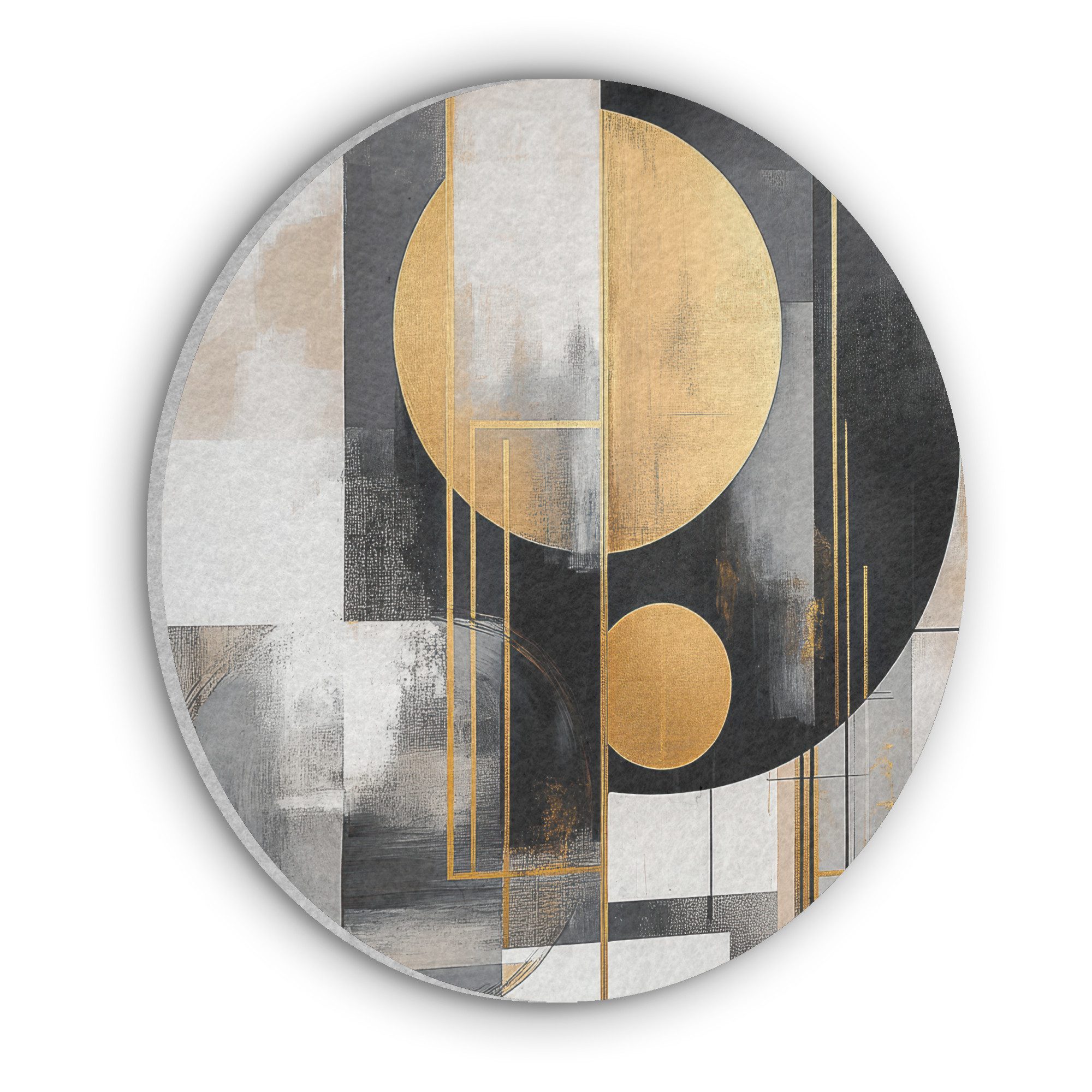 MuchoWow Gemälde Abstrakt - Gold - Silber - Formen - Ästhetisch - Modern, Fotodruck (1 St), Akustikpaneele rund, Schalldämmung, Akustikbilder 30x30 cm
