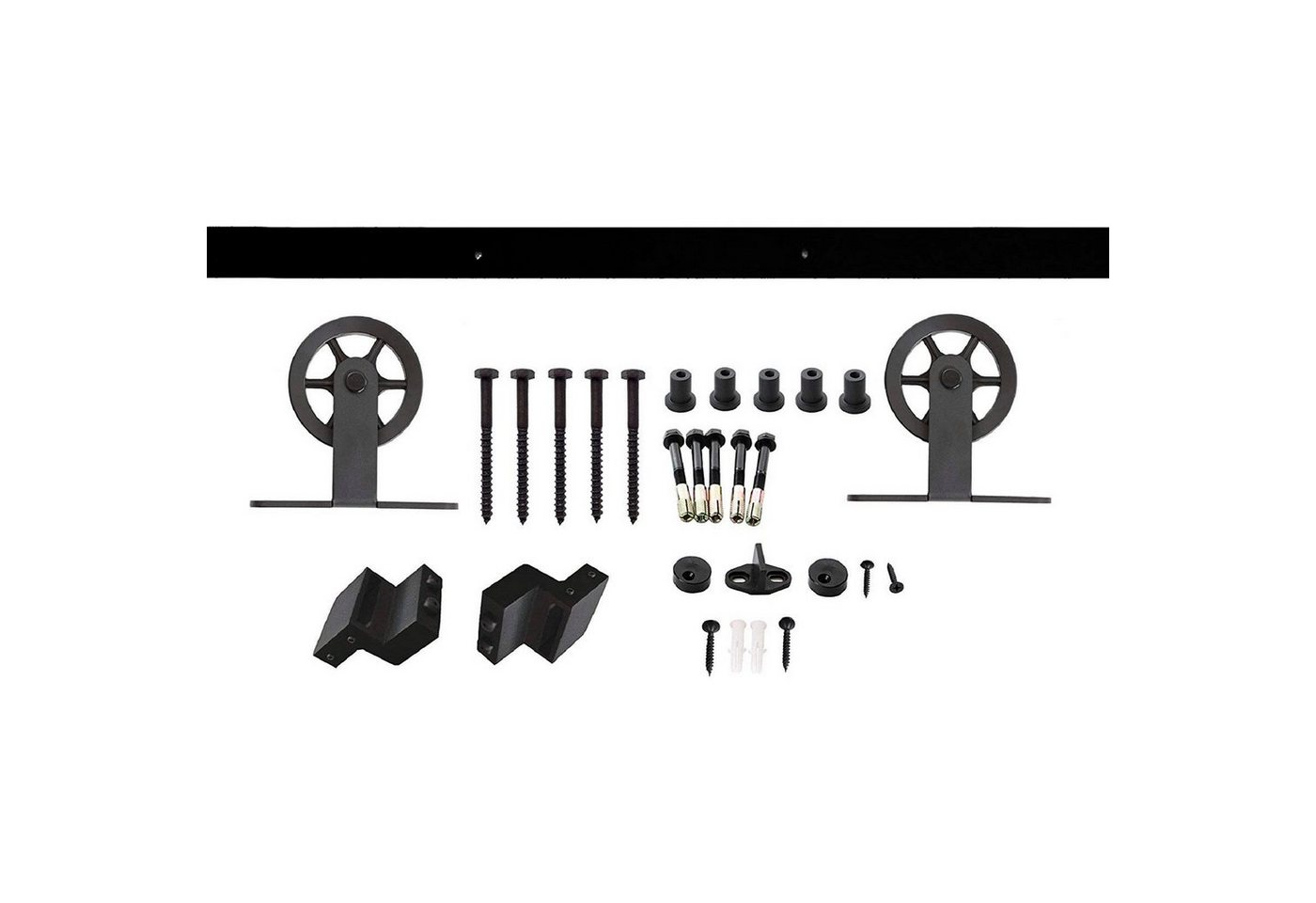 SO-TECH® Schiebetür Beschlag-Set, schwarz, aus Stahl, bis 100 kg, 1-tlg. Laufschiene / Montage: oben