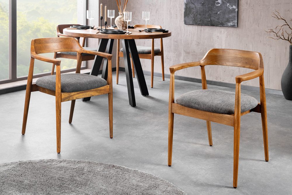 riess-ambiente Armlehnstuhl KENNEDY braun/grau - Mango-Massivholz, honey finish, Strukurstoff (Einzelartikel, 1 St), Scandi-Stuhl mit Armlehnen - ideal f. Wohnzimmer, Küche o. Home Office