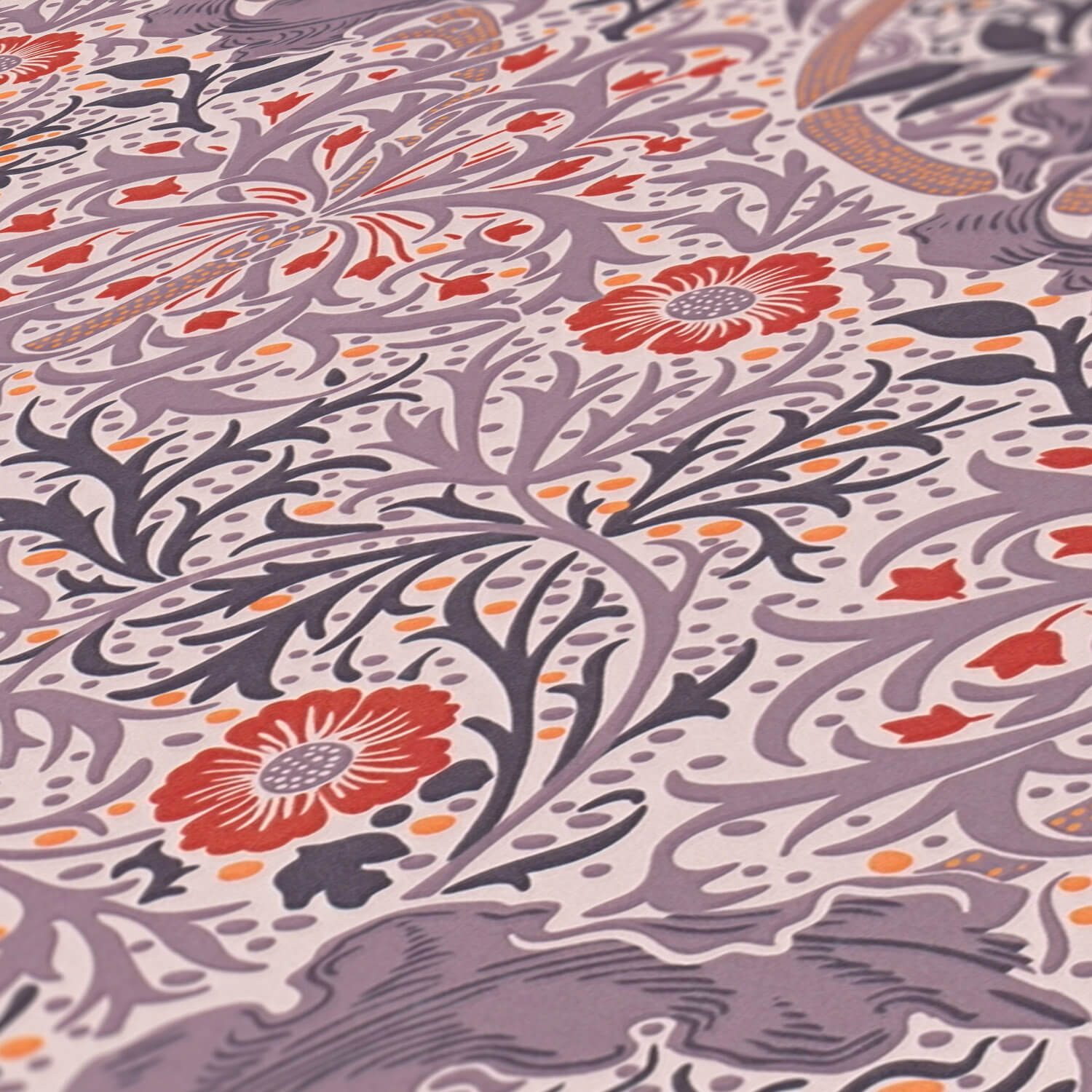 Profhome Vliestapete 390592-GU Blumen Tapete Floral matt flieder pastell-violett orange-rot, glatt, (1 Rolle, 5,33 qm), Vliestapete, flieder