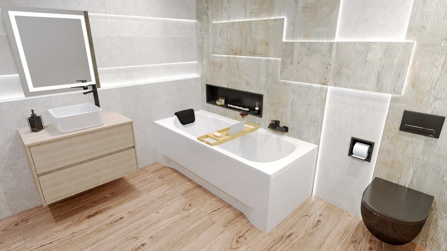 KOLMAN Badewanne BONA 150x70 + Bambus Badewannenablage + Kopfstütze KODI, Ablauf & Füße, Ablaufgarnitur & Füße GRATIS