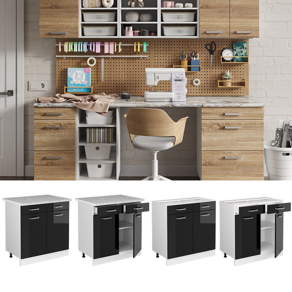 Vicco Schranksystem R-Line Schwarz HG/Weiß 80cm günstig online kaufen