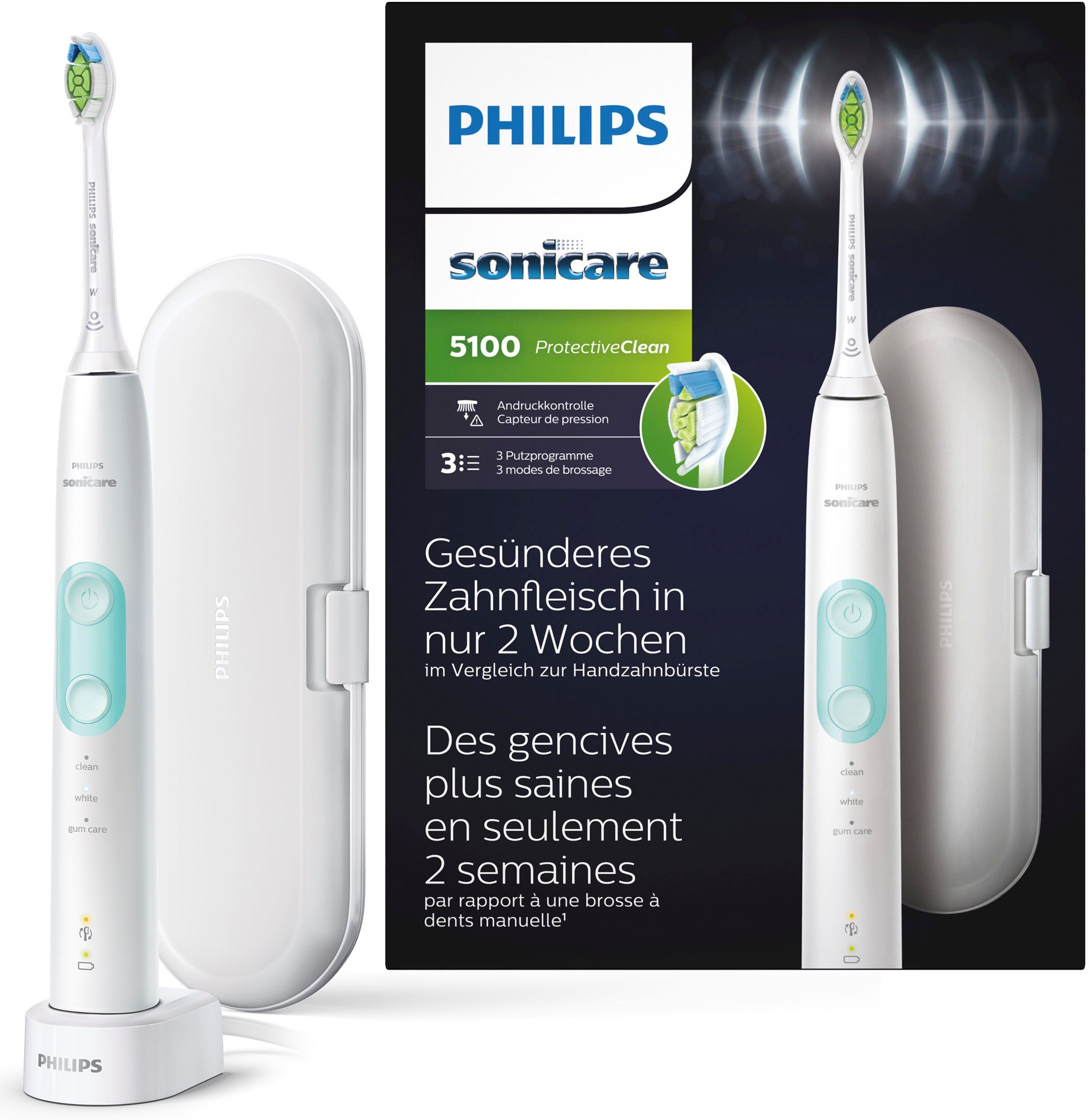 Philips Sonicare Elektrische Zahnbürste ProtectiveClean 5100,  Aufsteckbürsten: 1 St., Schallzahnbürste, Drucksensor, 3 Programme online  kaufen | OTTO