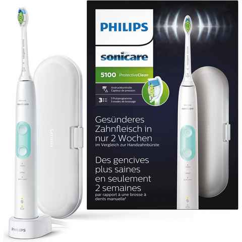 Philips Sonicare Elektrische Zahnbürste ProtectiveClean 5100 HX6857/28, Aufsteckbürsten: 1 St., mit integriertem Drucksensor, 3 Putzprogramme, inkl. Reiseetui