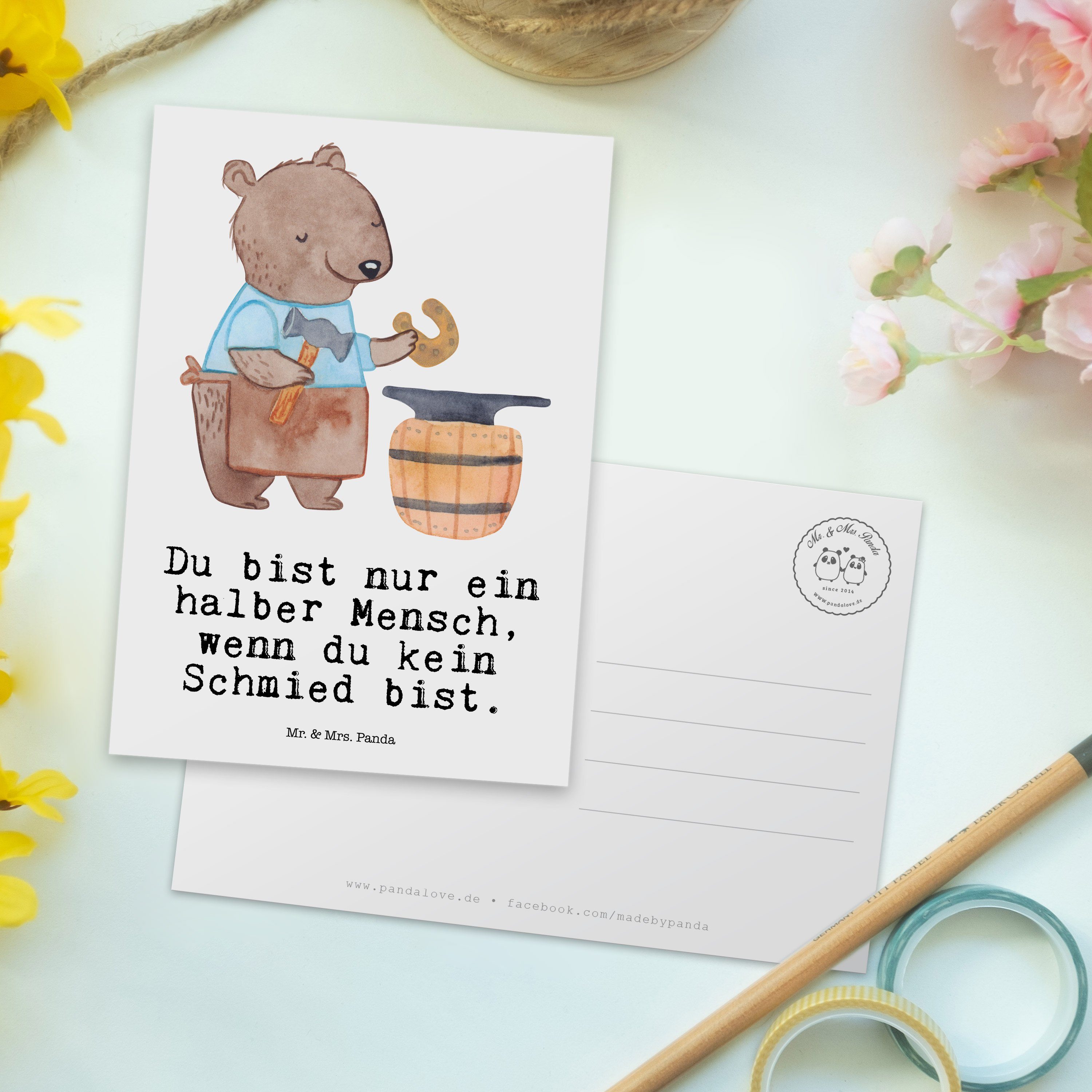 Schmied - - Weiß Herz Panda Mr. Jubiläum, Karte, Geschenk, Schen & Postkarte Grußkarte, Mrs. mit