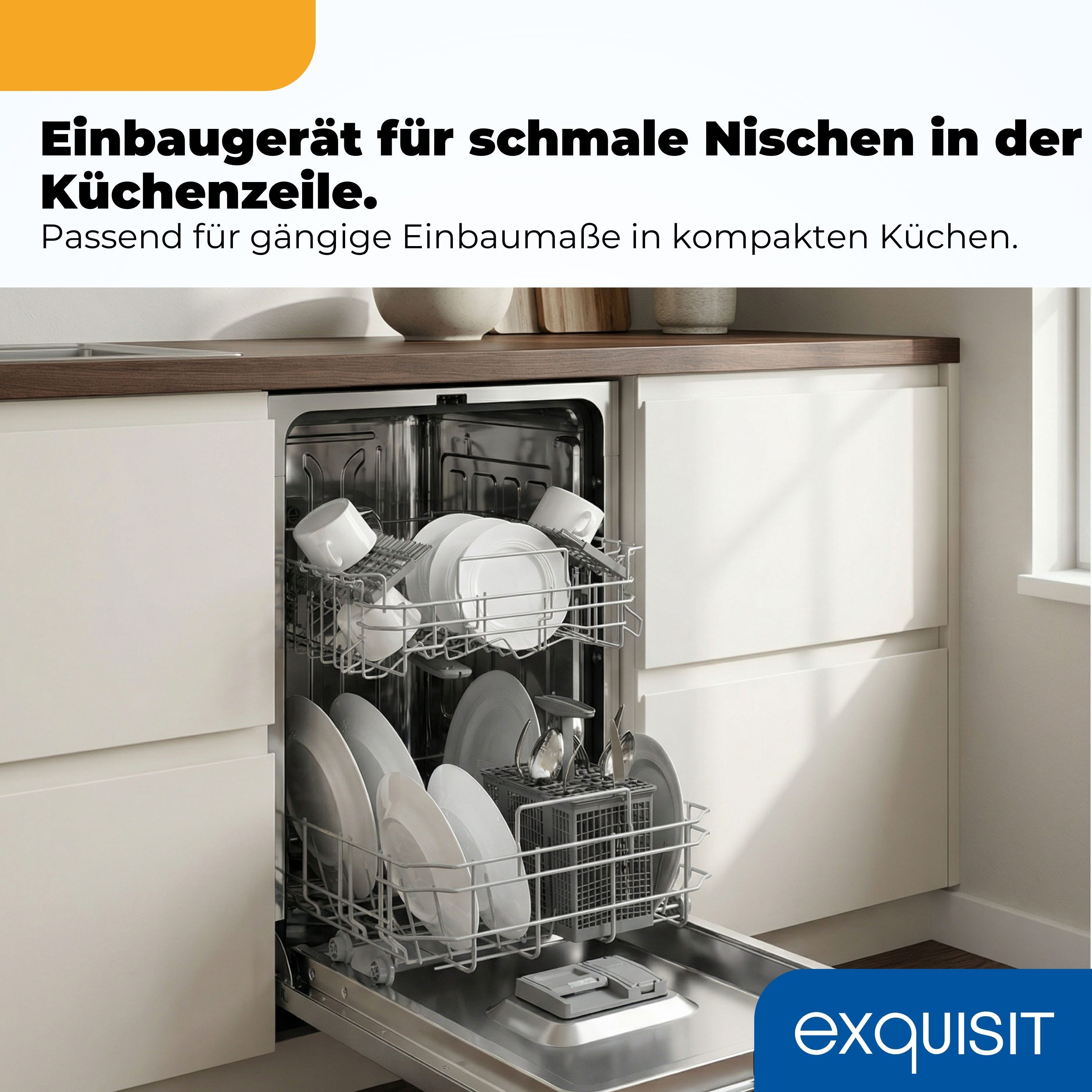 exquisit vollintegrierbarer Geschirrspüler 1009 EGSP1009-E-450D schwarz, 10 l, 9 Maßgedecke, 9 Maßgedecke & flüsterleise 49 dB – stark und angenehm ruhig