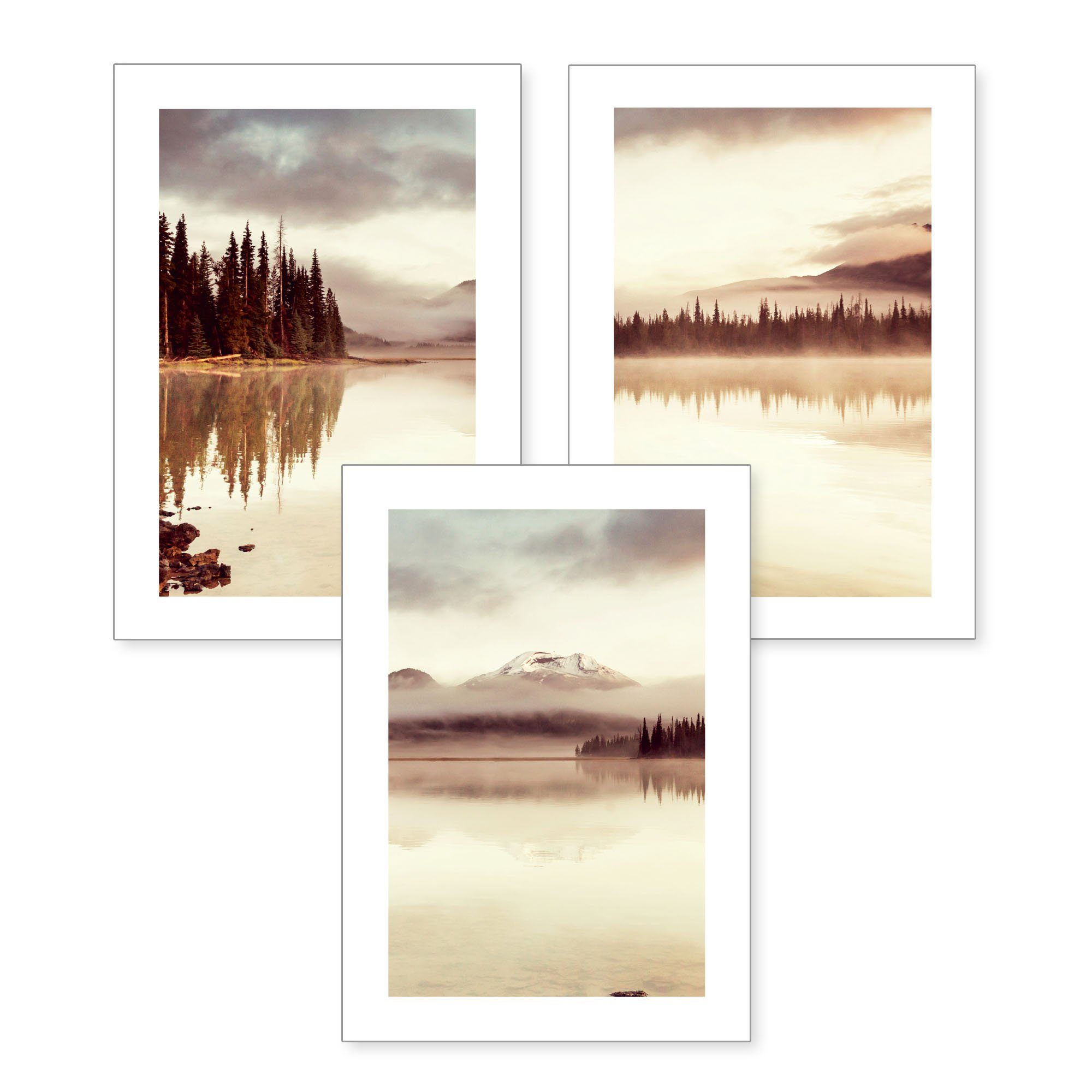 Kreative Feder Poster, Landschaft (Set, 3 St), 3-teiliges Poster-Set, Wandbild, optional mit Rahmen, DIN A4 oder A3