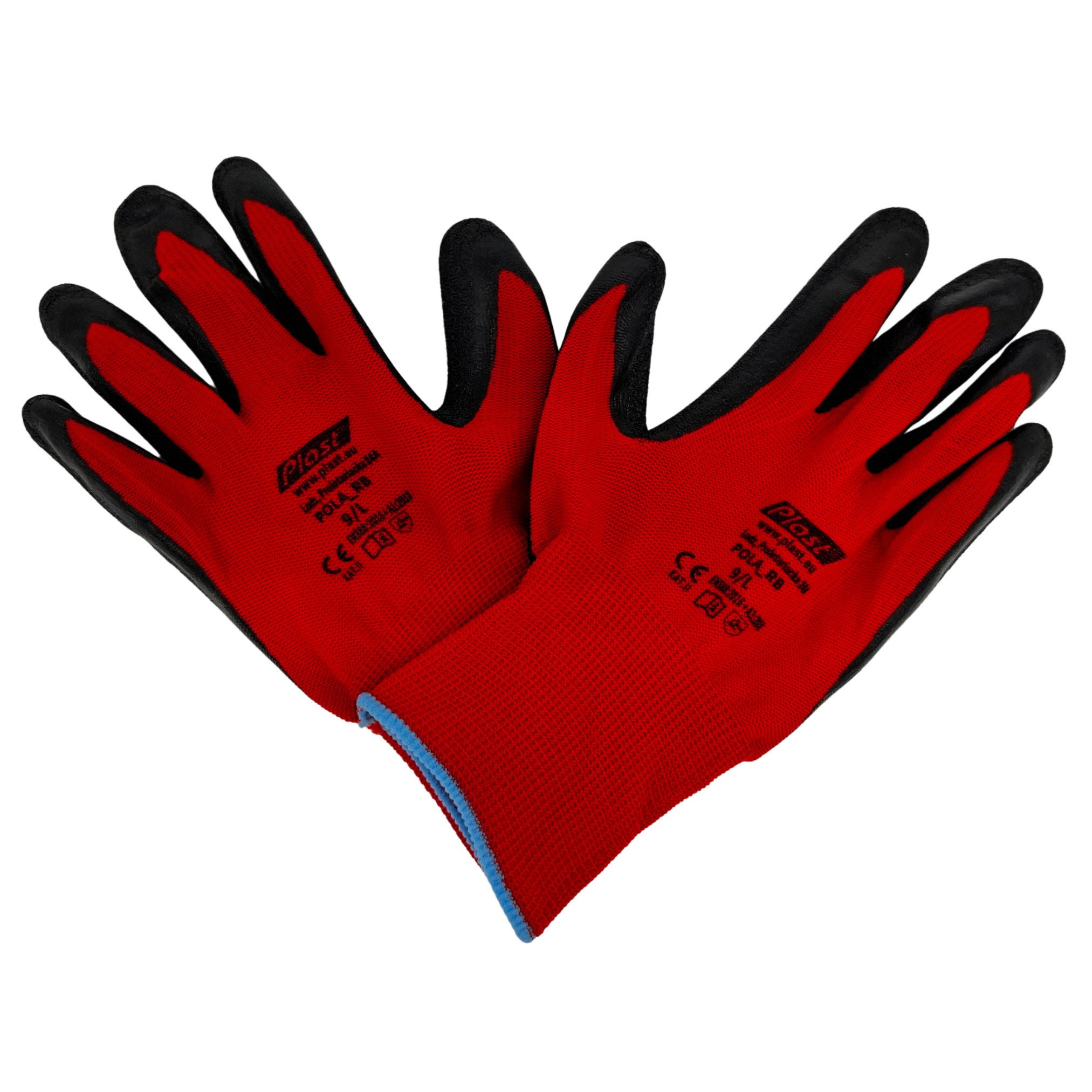 Arbeitshandschuhe Arbeitsschutzhandschuhe Gr. 9 L Nylon rot + Latex schwarz