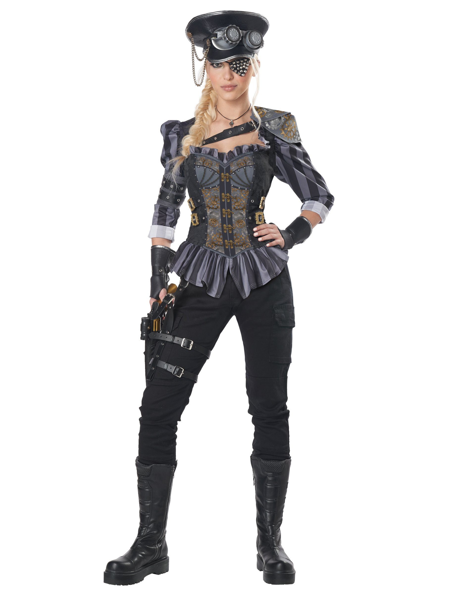 California Costumes Kostüm Steampunk-Kostüm für Damen Steampunk-Offizier 8-teilig grau-schwarz