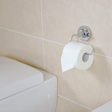CORNAT Toilettenpapierhalter 3 verschiedene Befestigungsoptionen mit Saugnapf, Klebepad & Bohren, Ohne Deckel - Verchromt