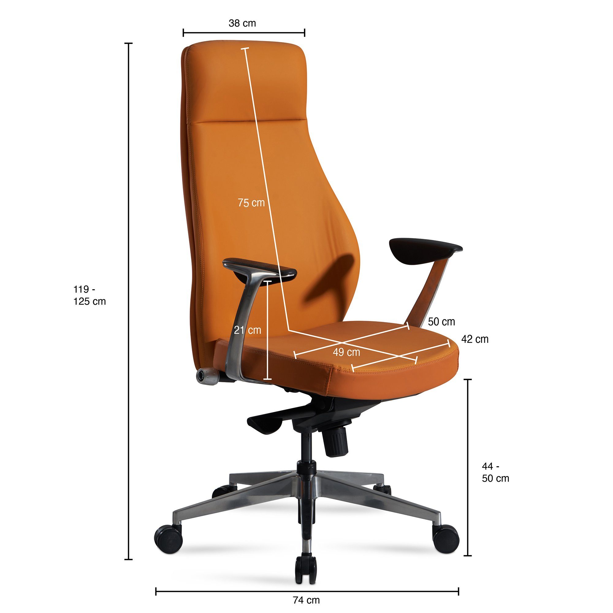 Chefsessel bis Modern), | kg, Schreibtischstuhl (Bürostuhl FINEBUY Bürosessel Caramel Caramel, Kunstleder Caramel 120 FB58810 Drehstuhl Design