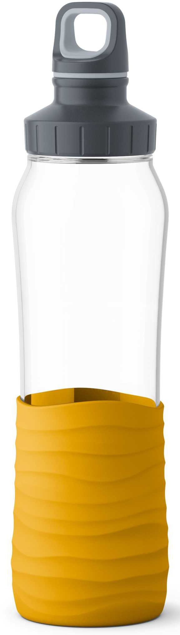Emsa Trinkflasche Drink2Go, 0,7L, Glas, Schraubverschluss, spülmaschinenfest,  Griff(Soft-Touch), Inhalt 700 ml
