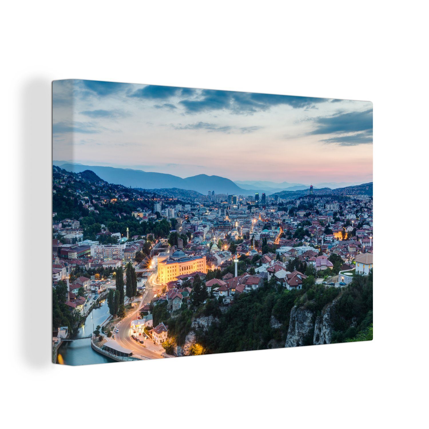 Wandbild Sarajevo Leinwandbild OneMillionCanvasses® Wanddeko, Herzegowina, Bosnien cm Leinwandbilder, und in von (1 Aufhängefertig, St), 30x20 Stadtbild