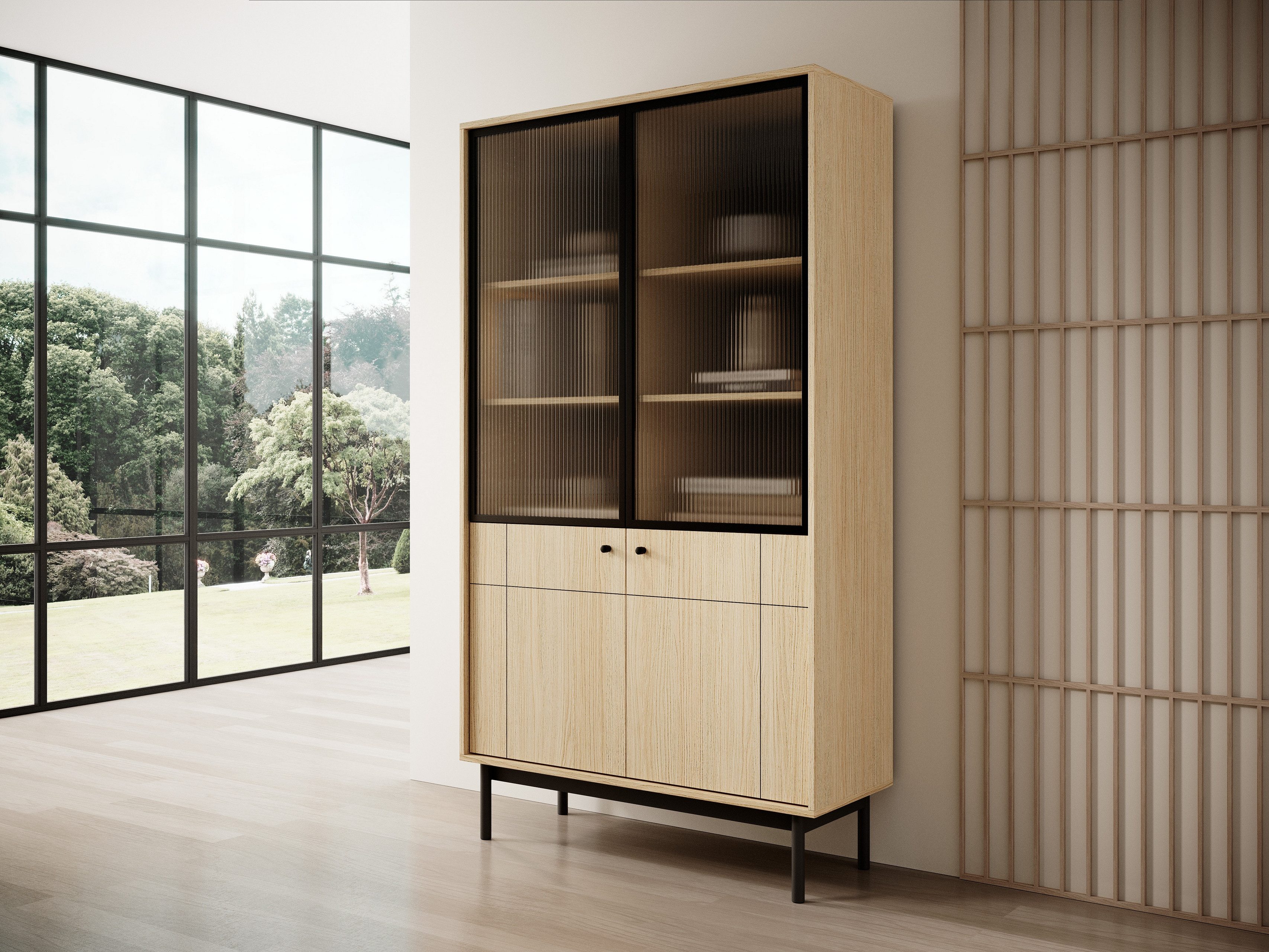 Masseno Bücherregal GIAPPONESE 185 x 104 cm Standregal Büroregal Bücherschrank Eichefarben