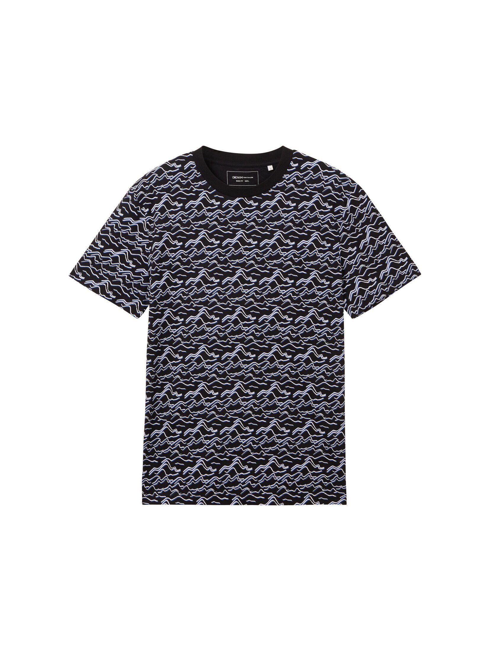 mit abstract TOM Denim mountain black T-Shirt print Allover-Print TAILOR T-Shirt
