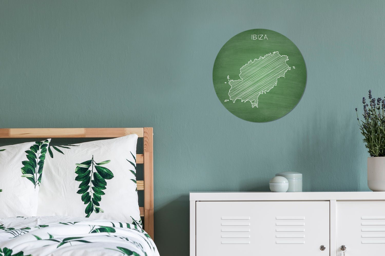 einer für Wandsticker Wohnzimmer Kreidetafel Tapetenaufkleber, Illustration Karte MuchoWow Ibiza Tapetenkreis von Rund, St), auf einer Kinderzimmer, (1