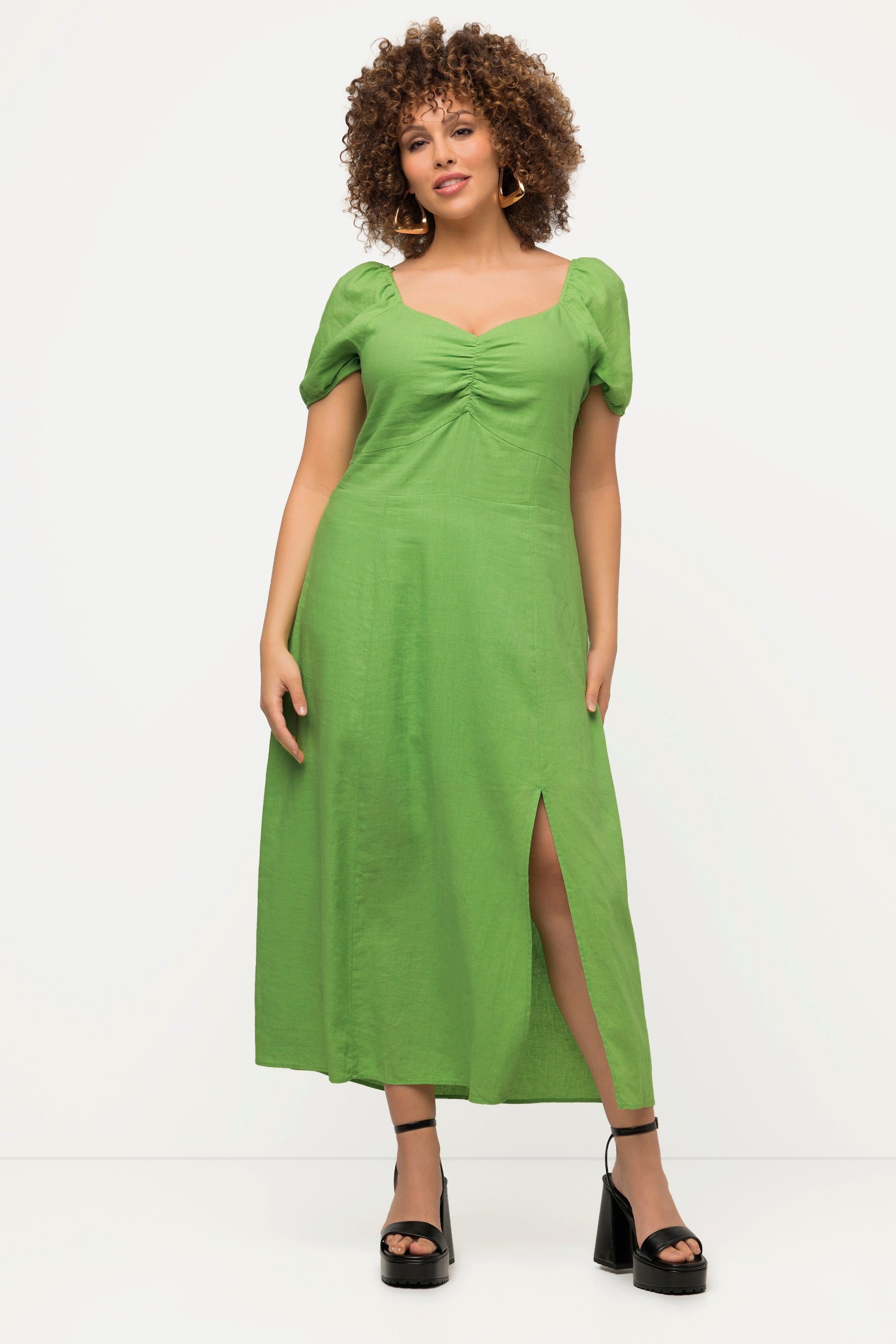 Ulla Popken Midikleid Midikleid Leinenmix Smokdetail günstig online kaufen