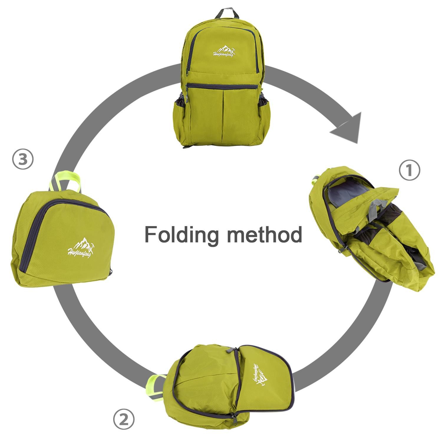 Intirilife Tagesrucksack (Faltbarer Rucksack Ultraleicht in Limette, 1-tlg), 36L Unisex Wanderrucksack Wasserdicht