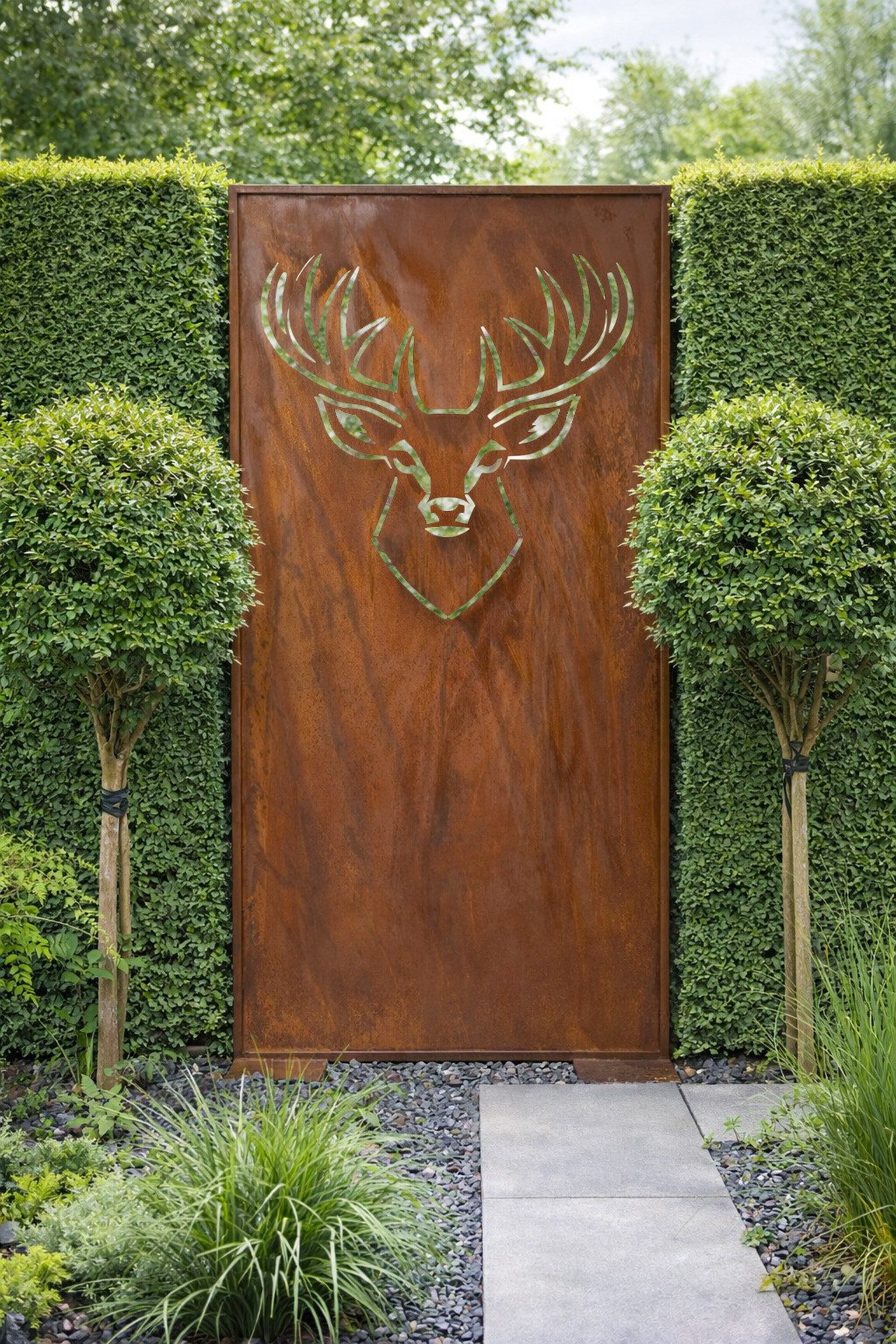BADEKO Sichtschutzelement Sichtschutz Paravent Hirsch 200x100cm aus Edelrost in Cortenstahloptik