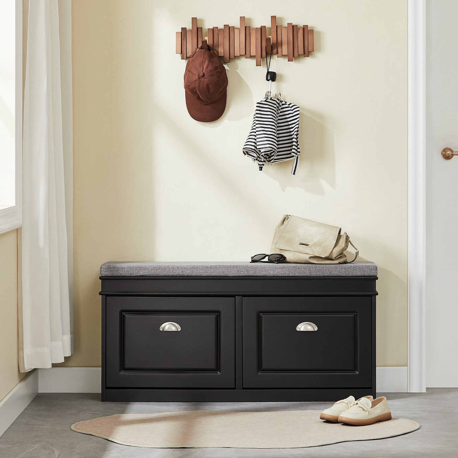 SoBuy Schuhbank FSR64, Schuhbank mit Sitzfläche, Schuhschrank schmal Schuhregal, Schuhkipper Sitzbank mit 2 Klappen, Schuhablage für Flur, kleine Räume