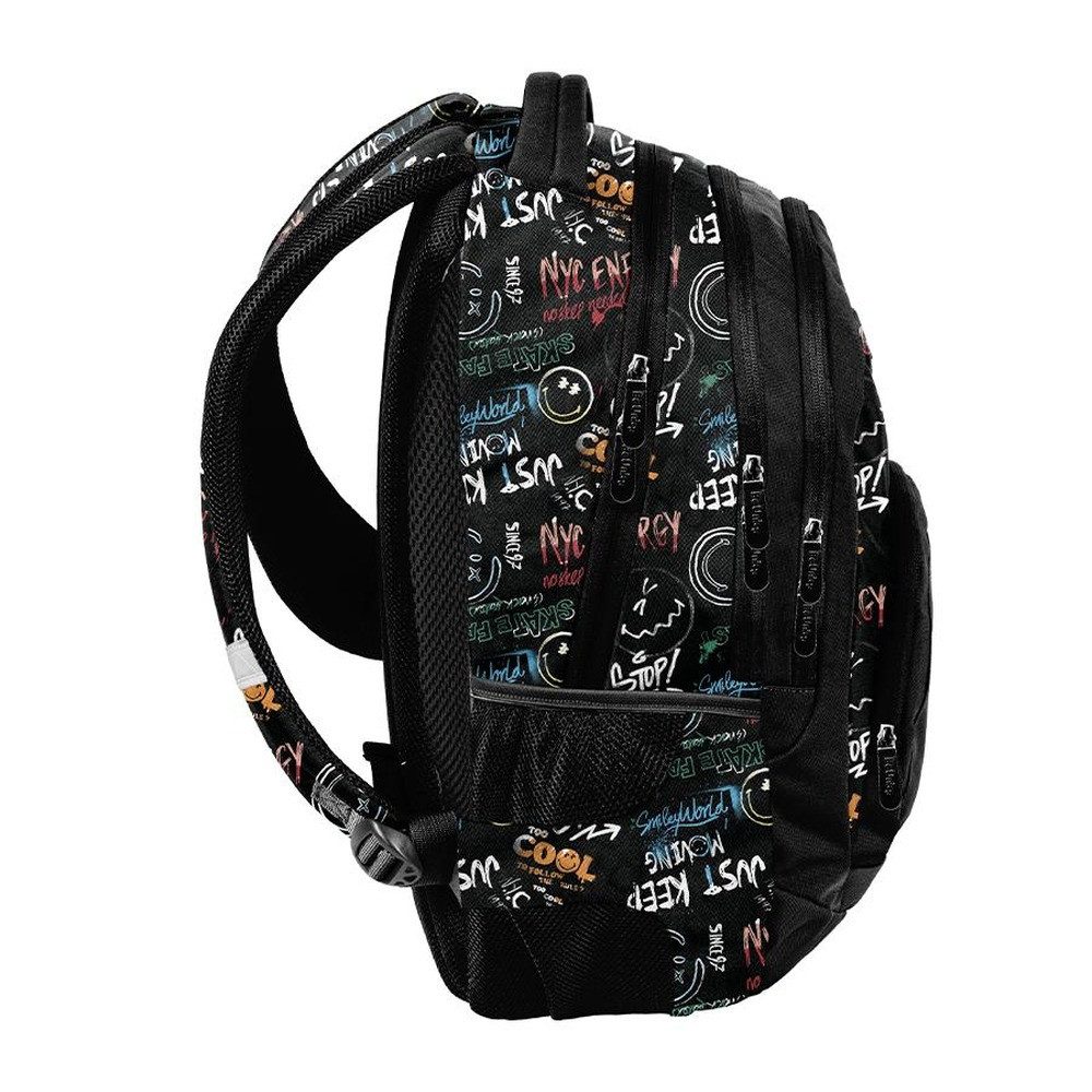 PASO Schulrucksack, Smiley – Schulrucksack Jugendliche – Schwarz