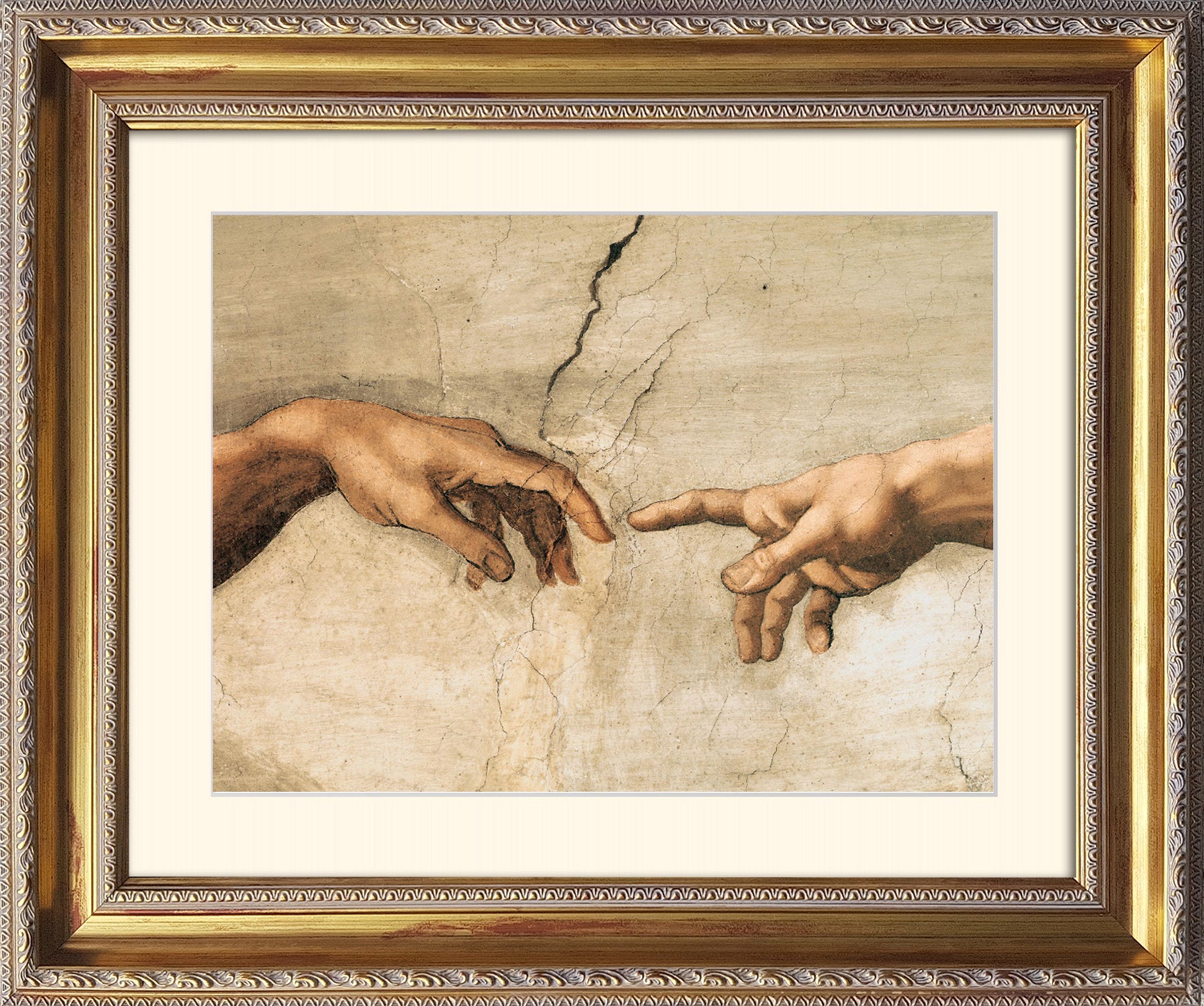 artissimo Bild mit Rahmen Michelangelo Bild mit Rahmen / Poster gerahmt 63x53cm / Wandbild, Michelangelo: La Creatione die Adamo - Hands
