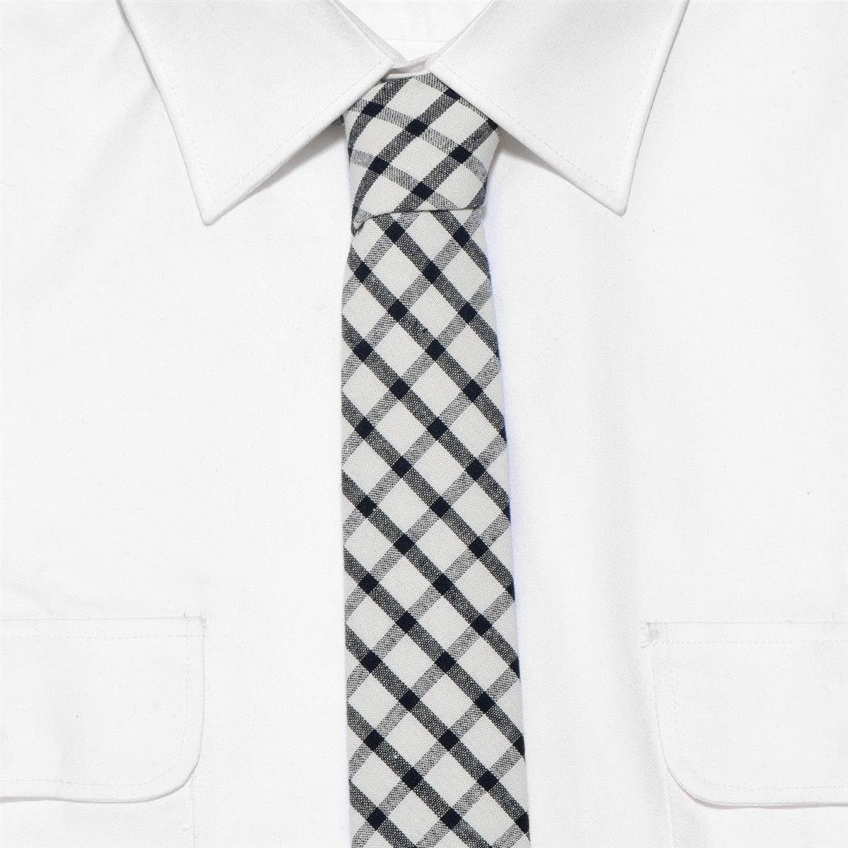 DonDon 1-St., cm Baumwolle, Streifen Büro Krawatte) Krawatte Krawatte kariert 1 1x mit 6 festliche oder elfenbein-weiß-schwarz Karos (Packung, für gestreift, Veranstaltungen oder kariert Herren oder