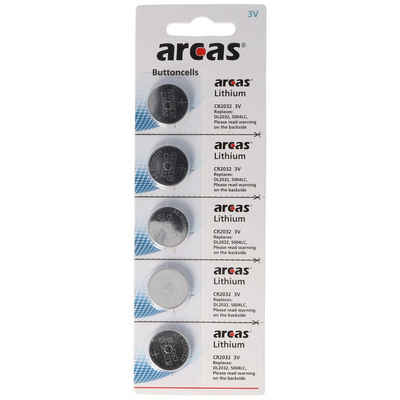 Arcas 5 Stück CR2032 Lithium Batterie Batterie, (3,0 V)