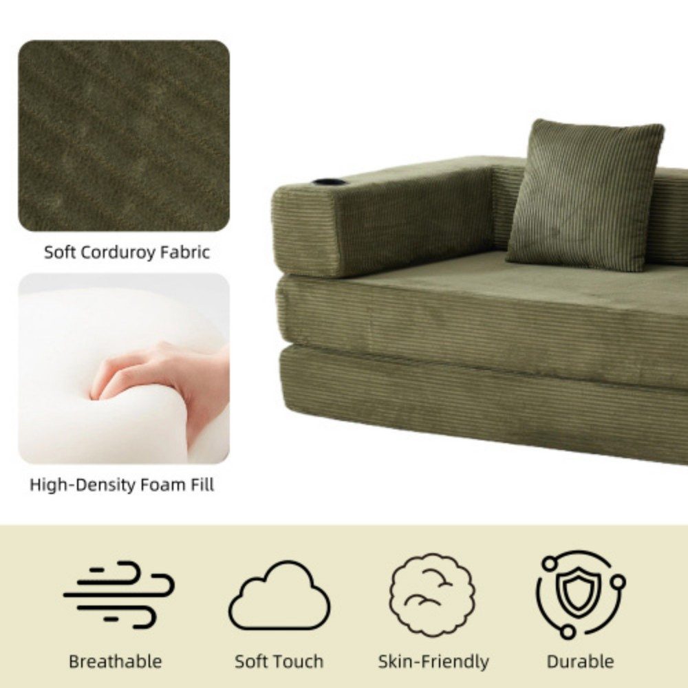 Vipbear Schlafsofa 185cm Sofa-Bett, Getränkehalter und Seitentasche, montagefrei, 1 Teile