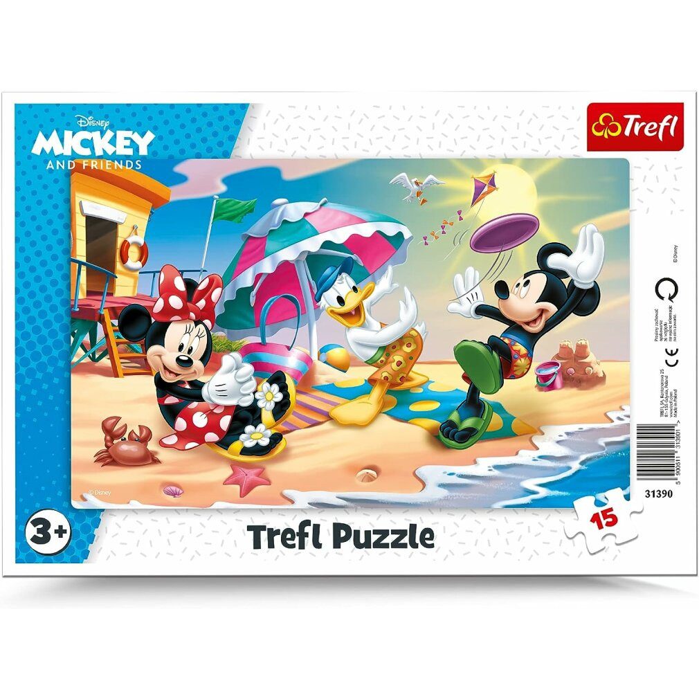 Trefl Puzzle Puzzle Mickey und Minnie: Spaß am Strand 15 Teile, Puzzleteile