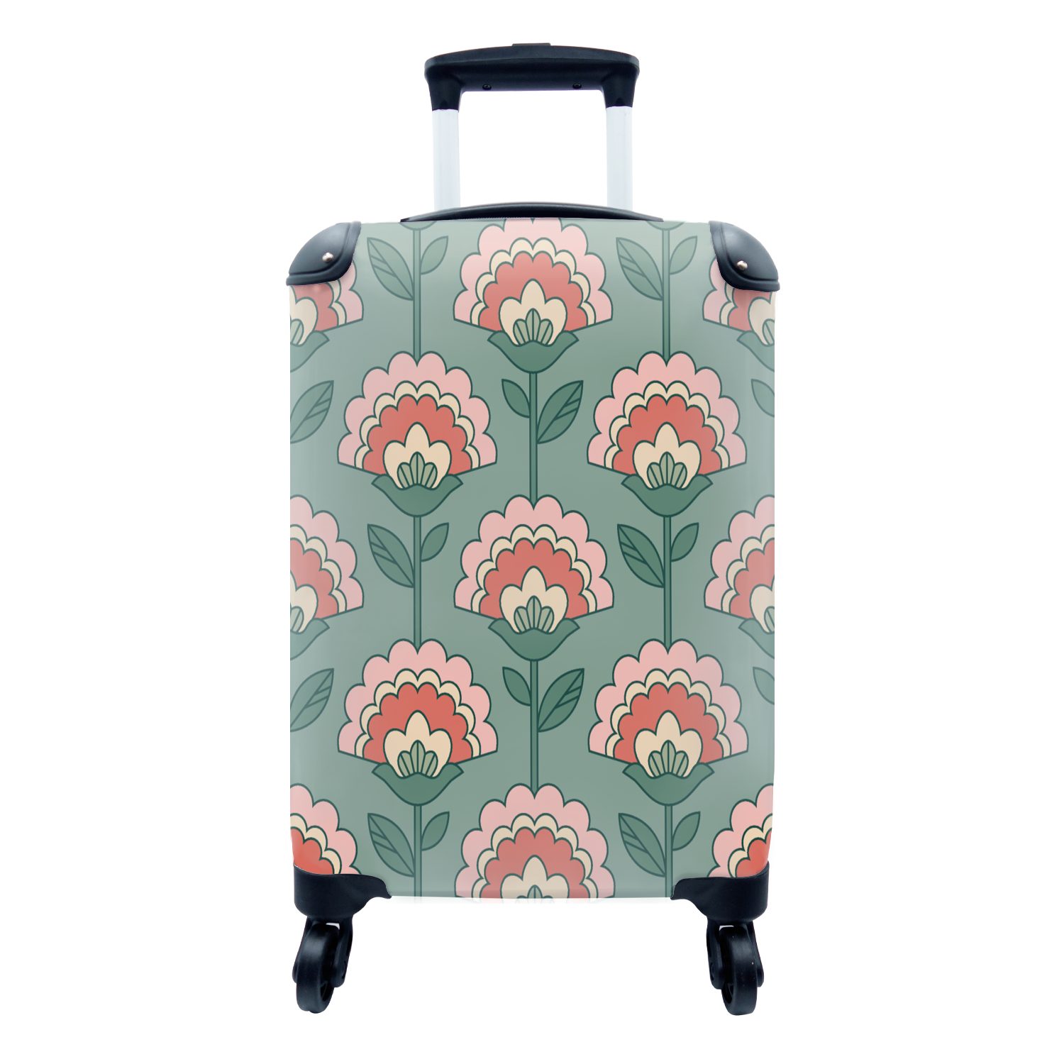 Handgepäck Reisekoffer Retro Blumen mit 4 MuchoWow für Ferien, Reisetasche Rollen, Handgepäckkoffer Muster, - rollen, - Trolley,