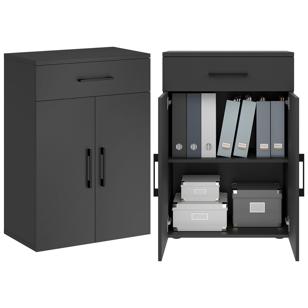 Bellamio Mehrzweckschrank Apol 88 cm hoch (2 Fächer & 1 Schublade, Schwarz) Büroschrank verfügbar mit & ohne Schublade