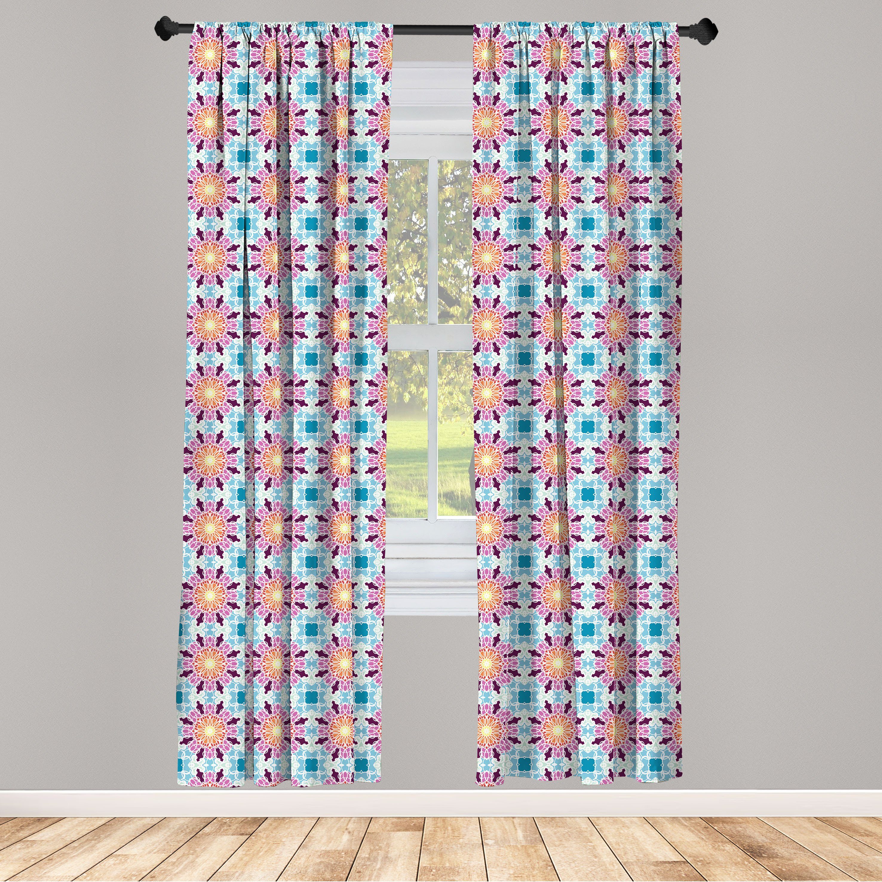 Gardine Vorhang für Wohnzimmer Schlafzimmer Dekor, Abakuhaus, Microfaser, Ethnisch Orient-Mosaik-Art-Details