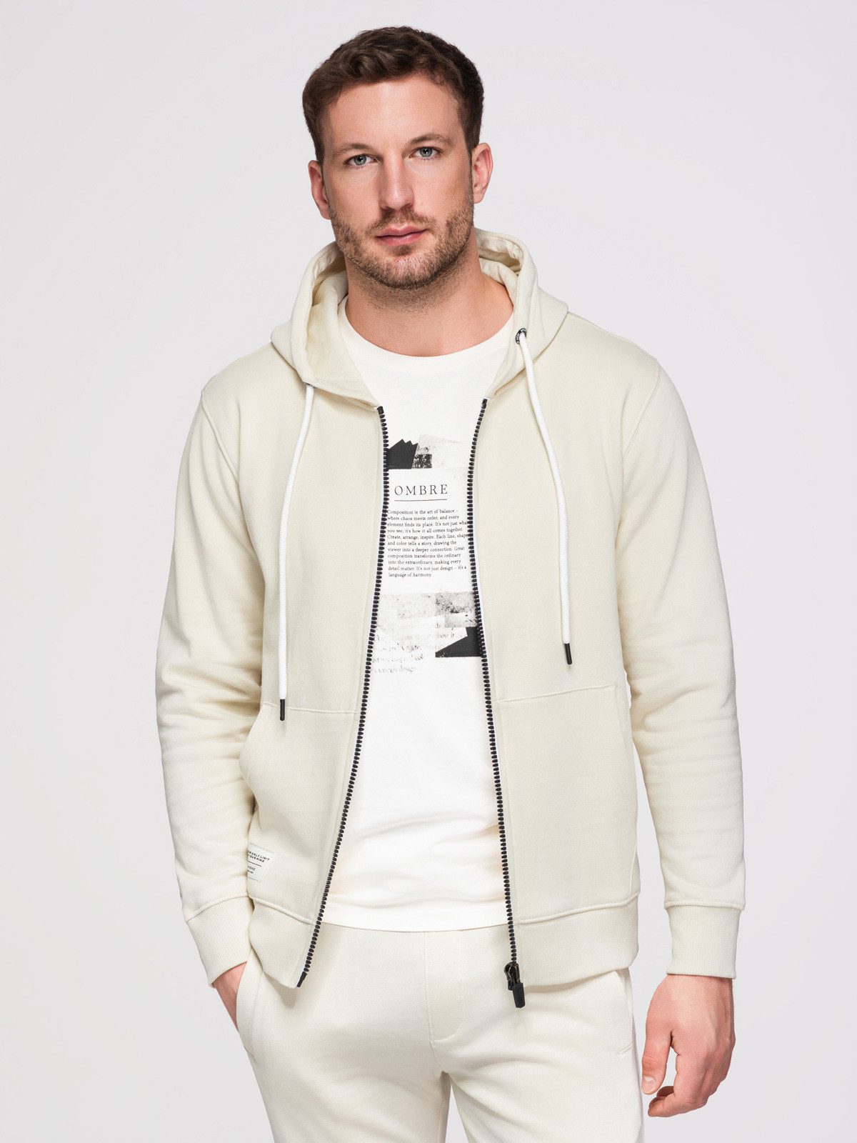 OMBRE Sweatanzug Set Z123 V-1 light grey M Creme L (kein Set, 1-tlg., Set bestehend aus Oberteil und Unterteil)