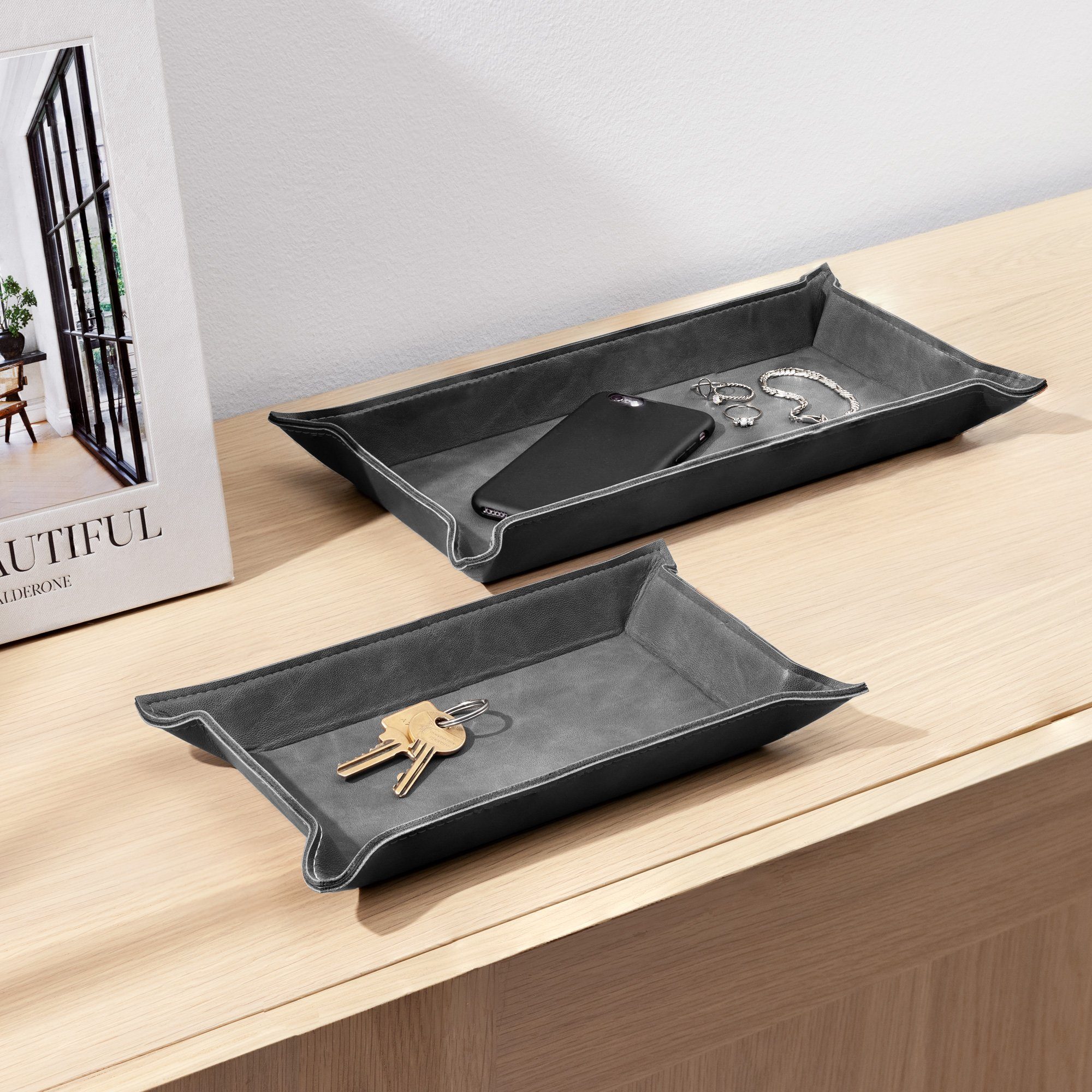 Navaris Dekotablett Lederschale aus Kunstleder - günstig online kaufen