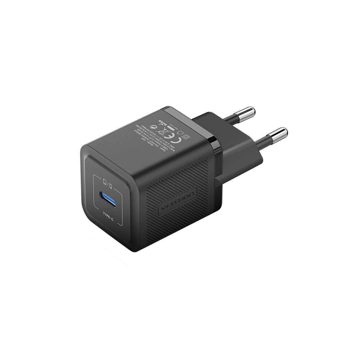 VENTION 20W GaN Ladegerät Wandladegerät USB-C schwarz Smartphone-Ladegerät