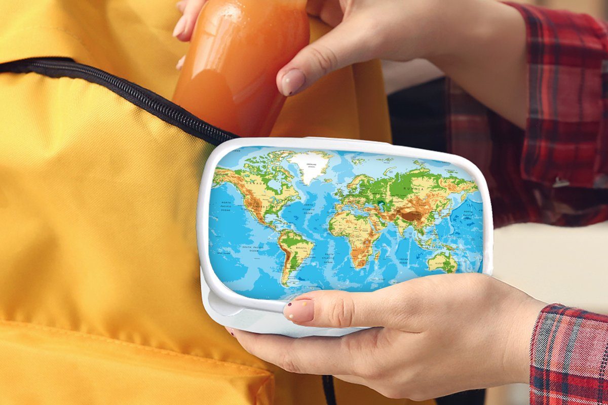 MuchoWow Lunchbox Weltkarte - Atlas Mädchen (2-tlg), und Mädchen, - Kinder und Brotbox Farben Brotdose, für für Erwachsene, Kinder weiß Jungs Kunststoff, Jungen - - 