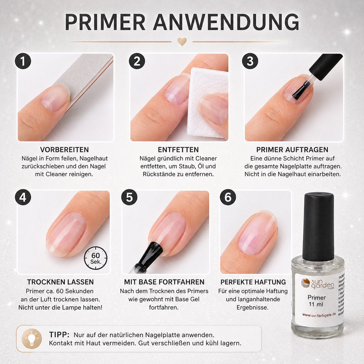 Sun Garden Nails Nageldesign Zubehör Primer 11 ml - Haftvermittler, professionelle Studioqualität