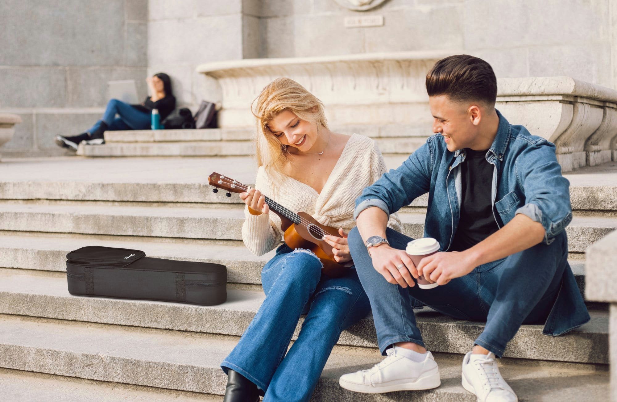 Shaman Ukulelen-Koffer Softcase für Sopran-Ukulele, 0 Rollen, Leichtkoffer mit Schultergurt, Innenfach und Außentasche