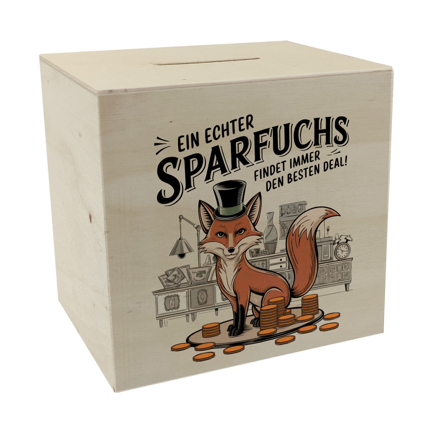 Spardose Fuchs mit Zylinder - Sparfuchs Spardose aus Holz